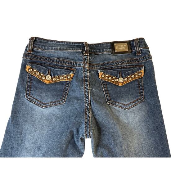 Iron Horse Western Bootcut Jeans Women's Sz 8 Studded Flap Pockets Medium Wash - Picture 1 of 5